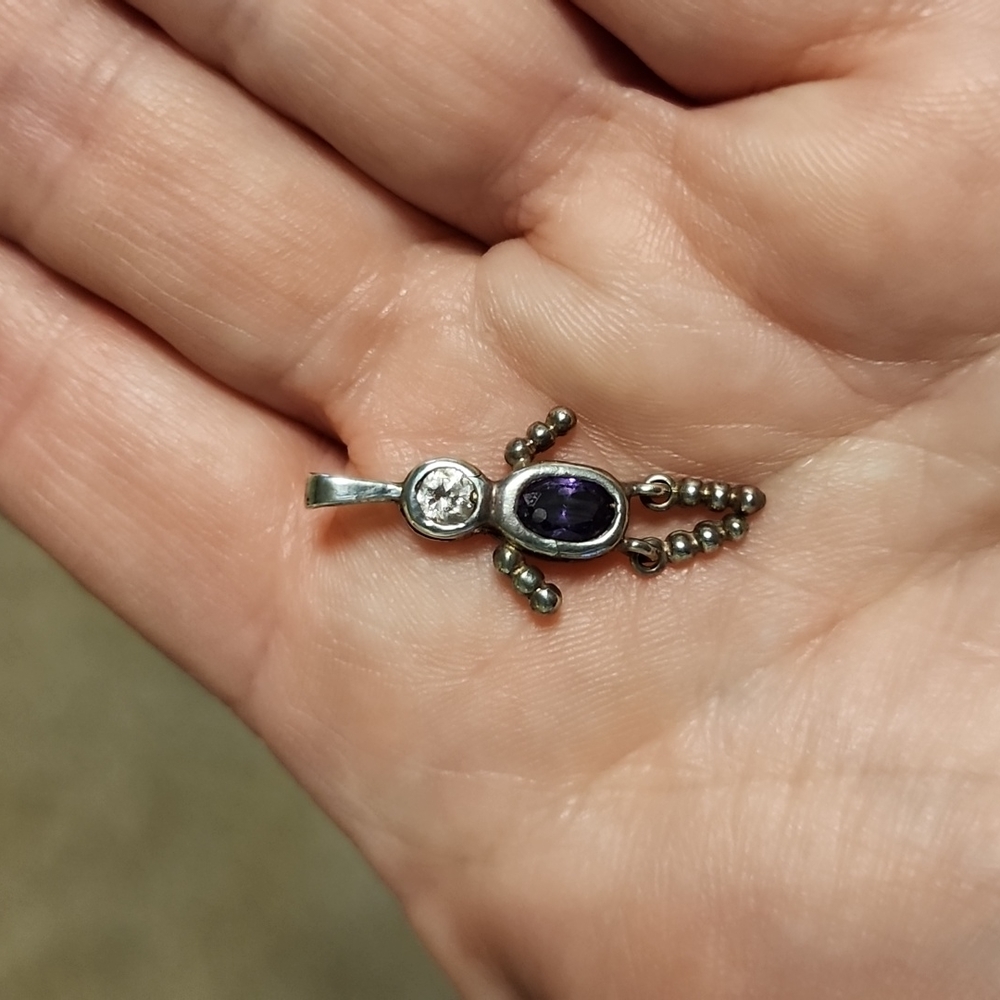 Sterling Silver Child Pendant Deep Purple Clear Stone February
